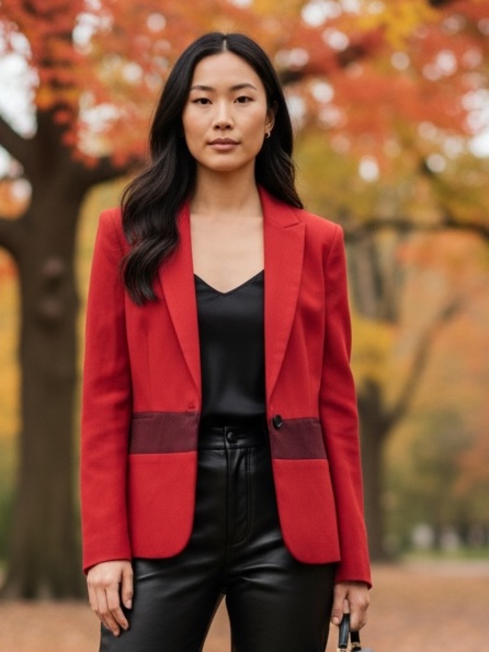 *Anne Klein Red Colorblock Blazer Fitted Waist Blocked Statement Sz 6